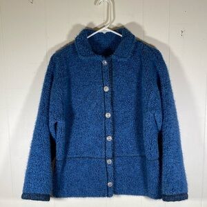 Vintage funky Cozy Blue Button-Up Cardigan size medium hippie boho